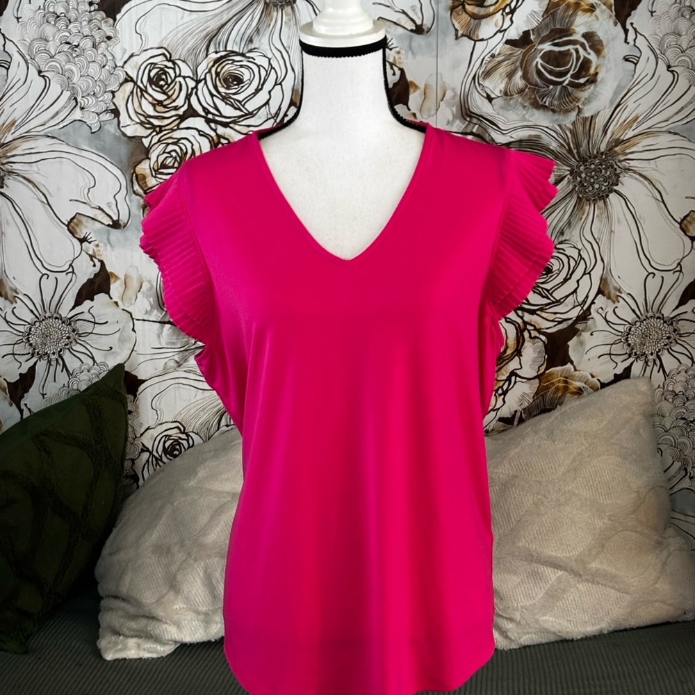 Adrianna Papell Fuchsia Ruffle Sleeve Blouse - Like new!